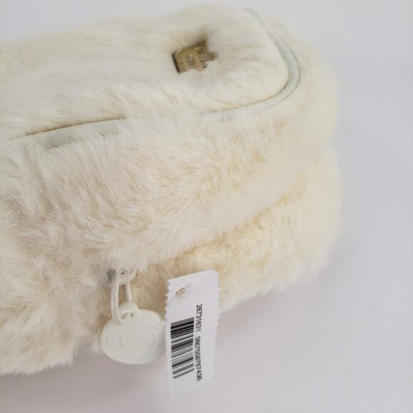 Bath & Body Works Cream Faux Fur Crossbody Makeup Bag Purse Sling Gold Strap - Picture 4 of 6